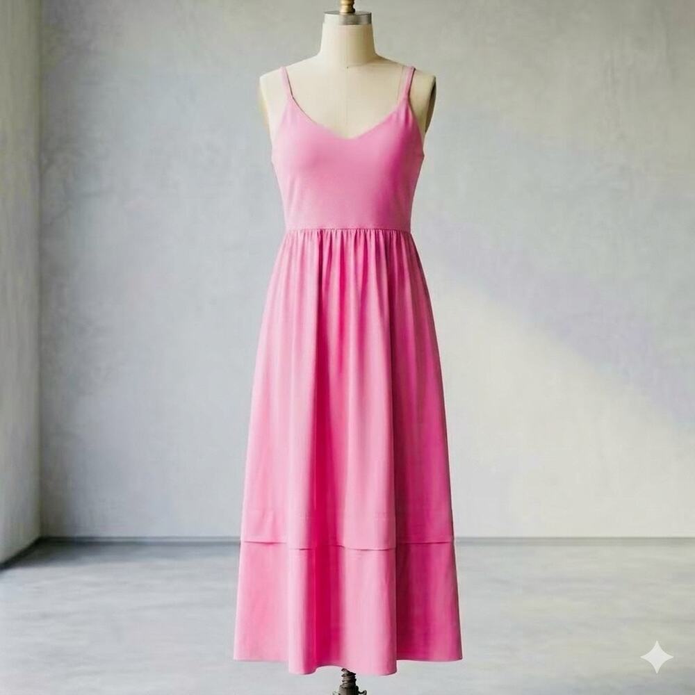 Athleta Elation V-Neck Midi Dress Begonia Pink Sz M Built-in Bra Chic Activewear